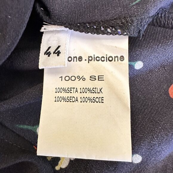 Piccione Piccione Black Floral Short Sleeve 100% Silk Blouse Top Sz 8/44 Italy - Picture 6 of 11